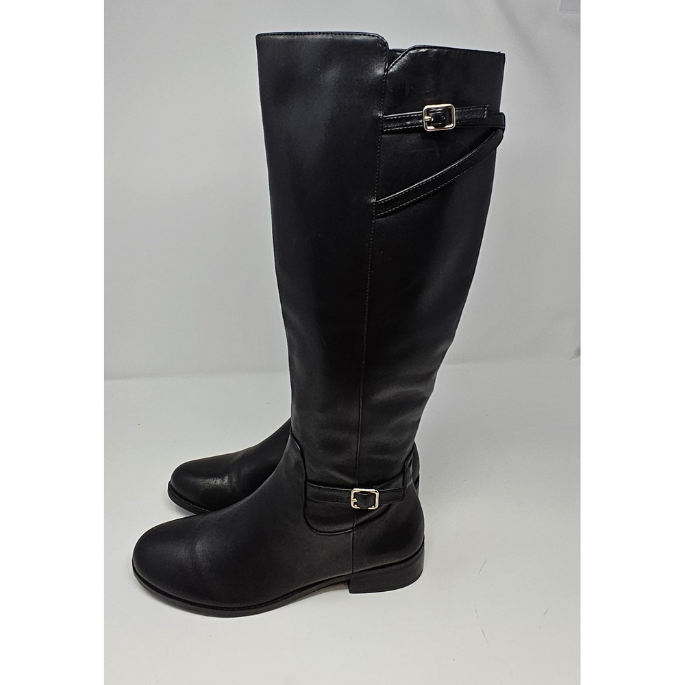 Gianni Bini Riding Boots Women 8.5 M Leather Marion Buckle Knee High Black Tall